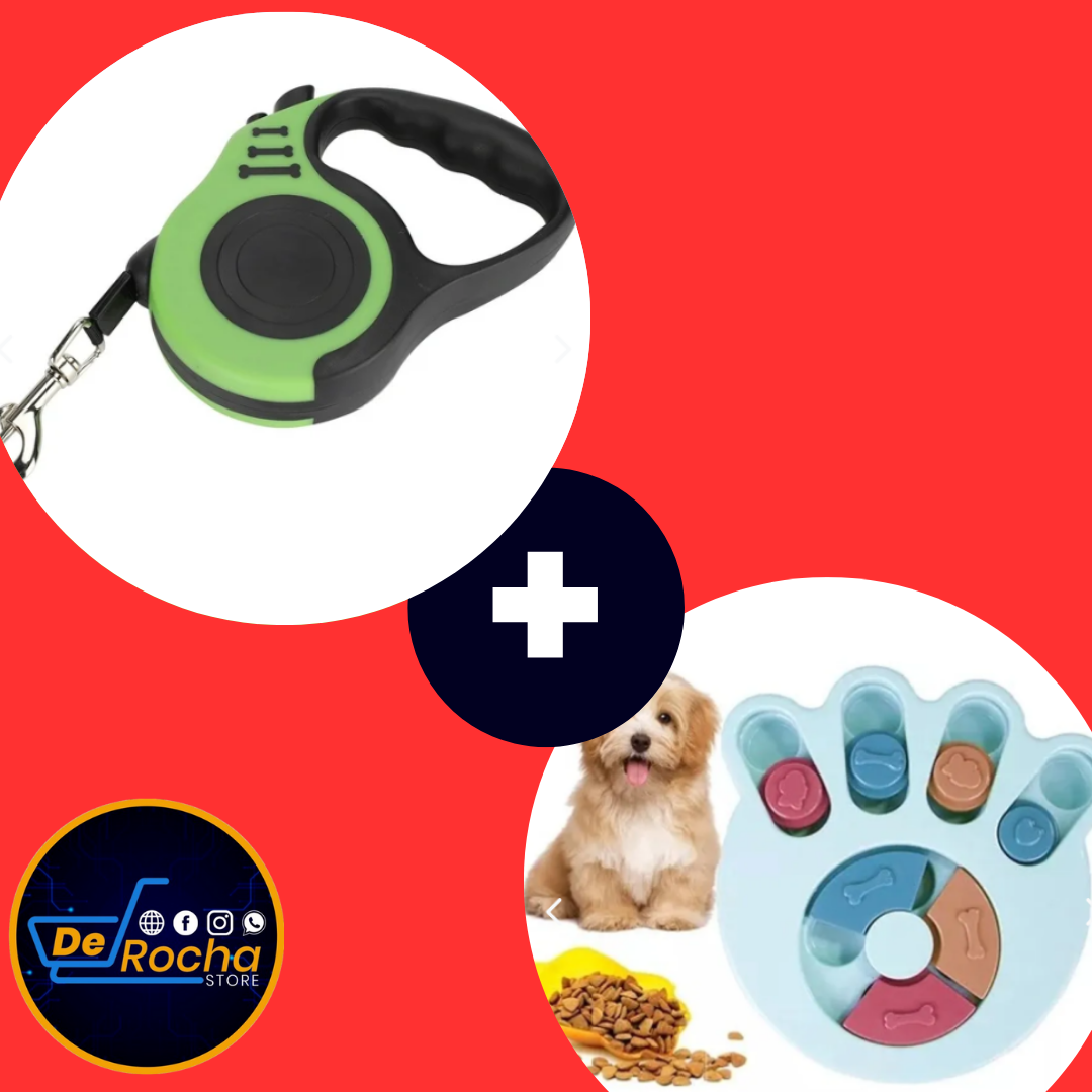 combo correa retractil+comedero interact